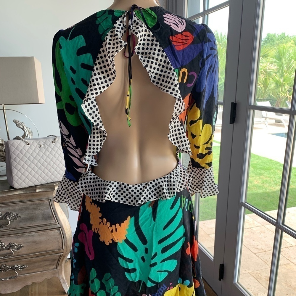 RIXO  Rebecca open-back ruffled printed silk dress - Picture 7 of 9
